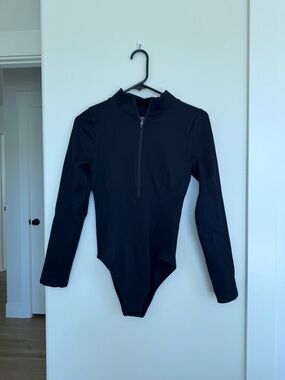 Women’s Long Sleeve Black Zip-Front Bodysuit